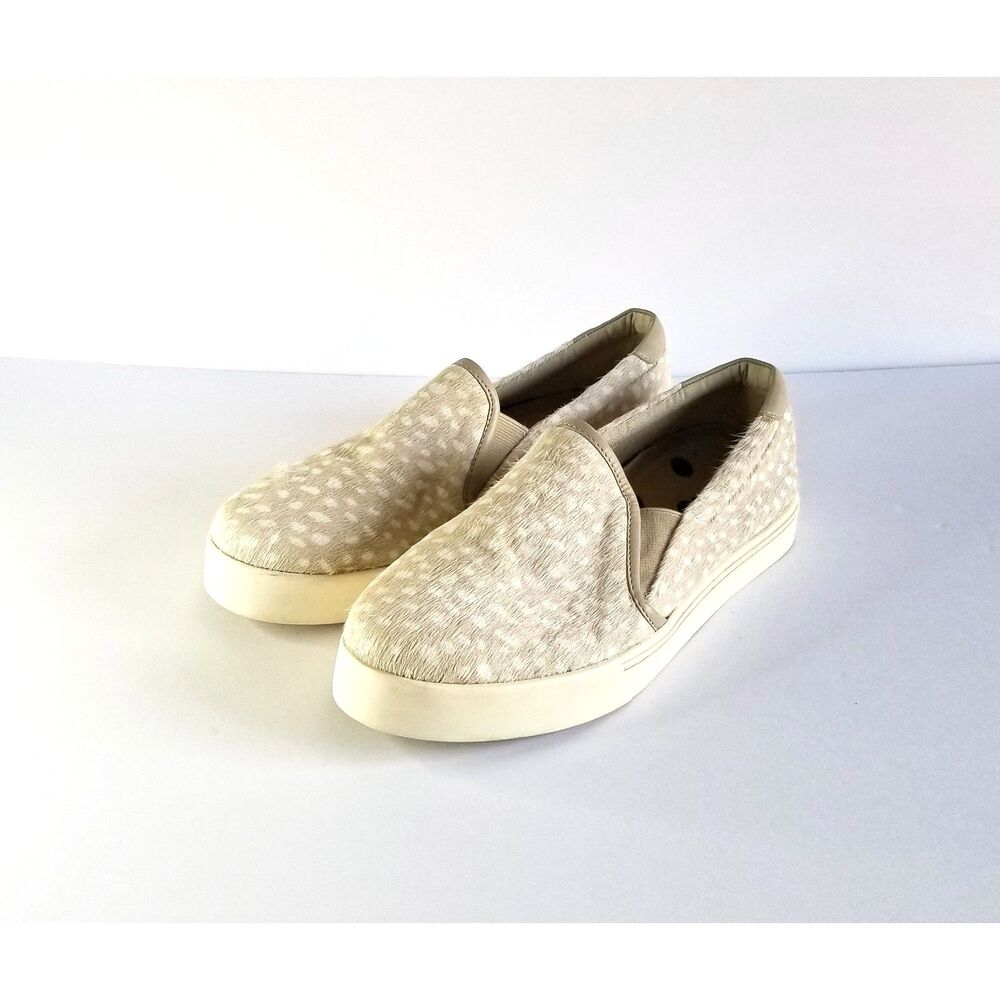 BODEN Calf Hair Slip On Sneakers Cream White Spotted Sz 41 9.5 Flat